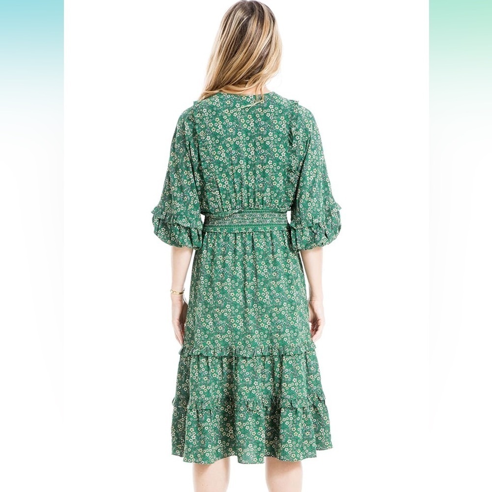Max Studio Green Floral Bohemian Prairie Dress Size Small - Picture 2 of 7